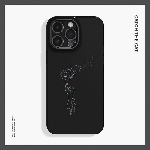 追星星的人~黑色简约独特少女ins适用iPhone16promax手机壳nova13华为pura70小米15vivox100苹果14oppofindx8