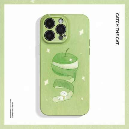 青苹果滑梯~清新好运ins适用iPhone16/15pro手机壳新华为mate70小米14畅享70vivoS19软iqooneo10苹果14荣耀90