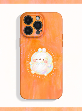 橙色发光小兔~可爱简约油画适用iPhone16/15promax手机壳新款华为pura70苹果13红米k60小众软vivoX100畅享70