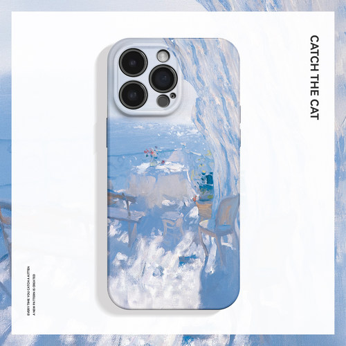 海边阳台~清新艺术油画菲林适用iPhone15/16promax手机壳华为pura70软IQOOneo红米k70pro硬OPPOreno9/vivos18
