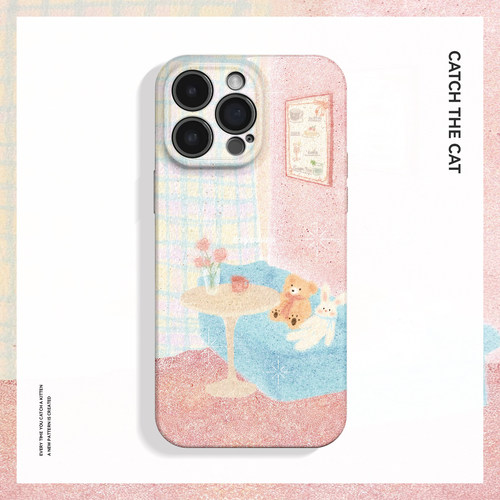 休息日~粉色可爱小熊兔子适用iPhone16/15pro手机壳新华为mate70小米14小众vivoS19软iqooneo10苹果14findx8