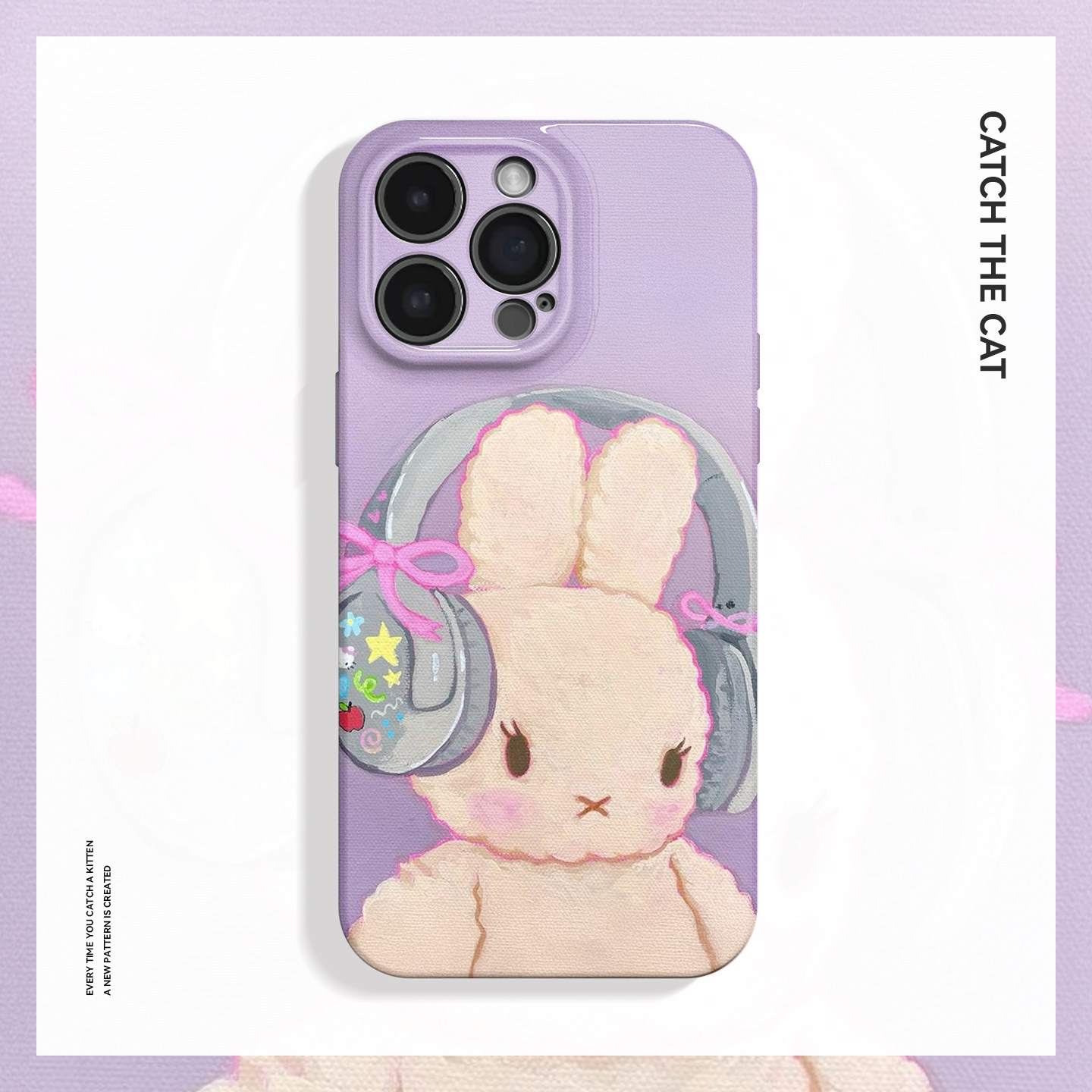 潮酷小兔~紫色可爱耳机兔子ins适用iPhone16promax手机壳nova13华为pura70小米15vivox100软oppofindx8苹果14