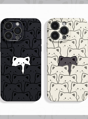 线条小猫~简约可爱萌趣情侣适用iPhone16/15pro手机壳华为nova13软OPPOreon12苹果14vivoS20一加ACE3荣耀200