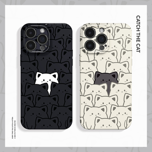 线条小猫 15pro手机壳华为nova13软OPPOreon12苹果14vivoS20一加ACE3荣耀200 简约可爱萌趣情侣适用iPhone16