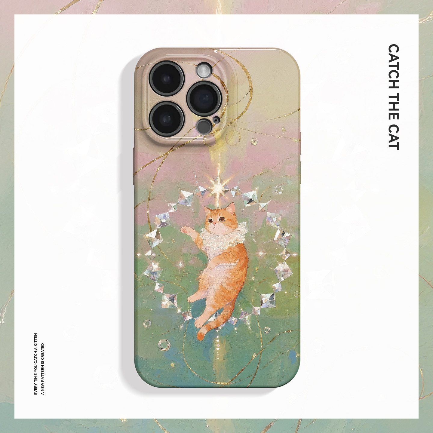 钻石星环~独特油画小猫ins适用iPhone16/15pro手机壳新华为mate70小米14个性vivoS19软iqooneo10苹果14荣耀90