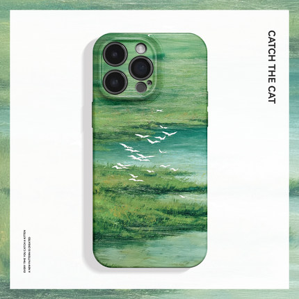 莺飞草长~水草飞鸟油画ins适用iPhone16promax手机壳nova13华为pura70小米15vivoS19软iqooneo10苹果14findx8