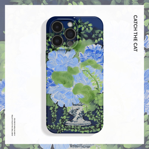 北岛的花~清新蓝绿菲林适用iPhone16/15pro手机壳新款华为nova13软OPPOreon12苹果14vivoS20一加ACE3荣耀200
