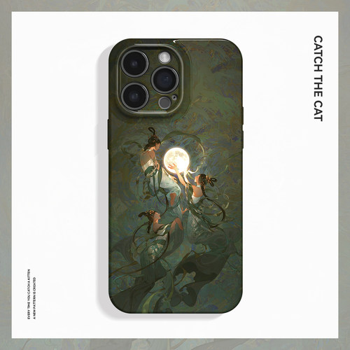 捧月~新中式国风插画ins适用苹果17promax手机壳新iphone16华为mate70小米15飞天vivoS19复古iqooneo10荣耀90
