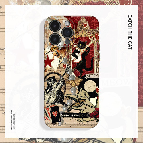 古典乐团~复古小猫油画拼贴ins适用iPhone16promax手机壳nova13华为pura70小米15vivox100软oppofindx8苹果14