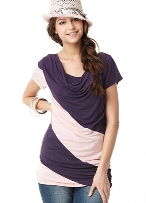 买2送1 台湾妈妈喂mamaway 雙色拼接落領孕哺上衣 孕妇装哺乳衣