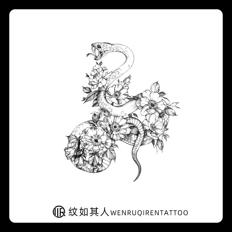 黑暗系in纹身贴蛇大腿防水男女持久性感花臂大图个性手绘动物纹身