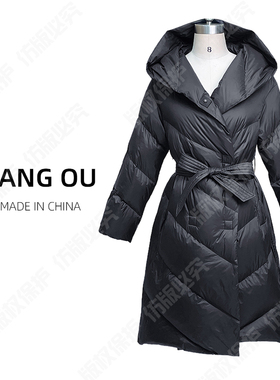【LANG  OU】轻奢鹅绒服中长收腰显瘦设计感连帽羽绒服女2288