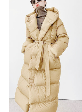 【LANG OU】巫师帽95白鹅绒连帽长款羽绒服女冬保暖外套23875