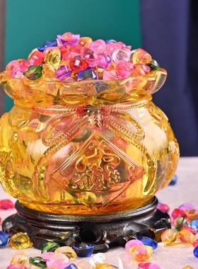 琉璃水晶元宝聚宝盆摆件