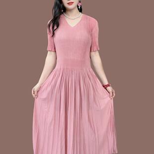 沙滩裙高腰百褶裙法式 高级感裙子 夏季 三宅百搭大摆褶皱连衣裙长款