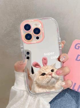 奶油镜面情侣猫咪适用OPPORe手机壳findx7新款reno10/9/8/7/6/5k/4SE创意a2m/a1pro女k11/k10x高级感a93s