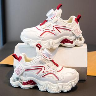 儿童运动鞋女童2025秋季蛇年新款软底老爹鞋红色跑步鞋子纽扣女孩