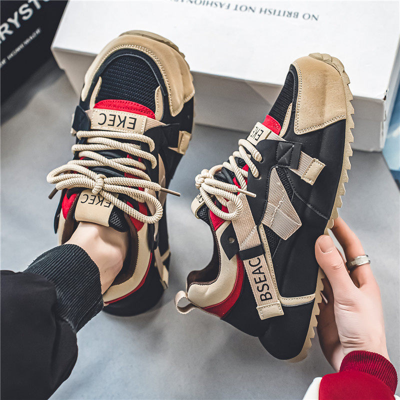 男鞋秋季潮流百搭厚底休闲运动鞋青少年皮面防水增高工作老爹潮鞋