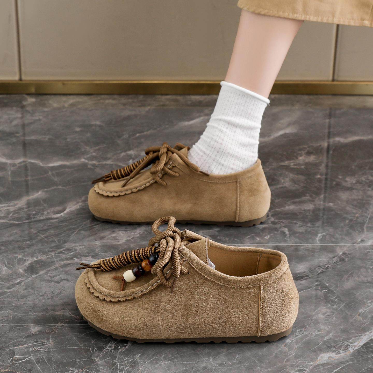 网红袋鼠鞋女2025新款春秋设计感全包勃肯鞋复古百搭孕妇单鞋