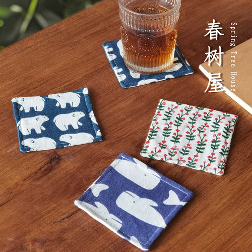 手工布艺北极熊棉麻鲸鱼茶水杯垫