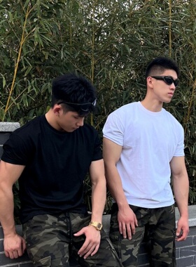 健身吸汗透气索罗娜凉感短袖纯色男士小领口男短袖上衣ins