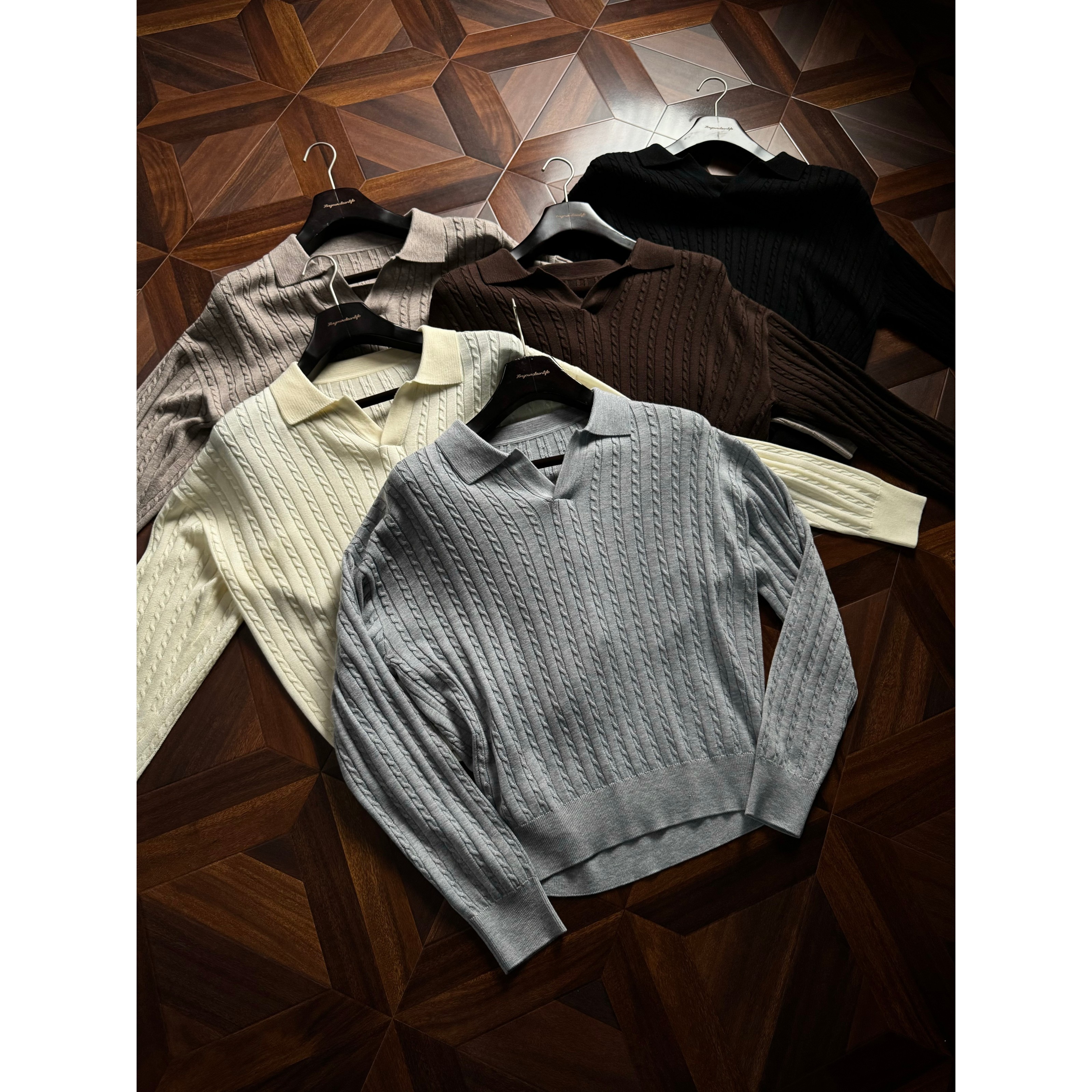 美式复古V领假两件针织衫男秋冬古着vintage宽松休闲百搭polo衫