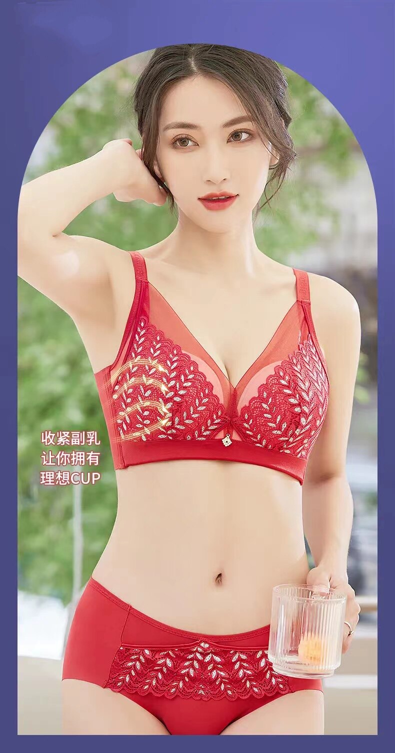 正品向大大无钢圈内衣文胸套装无痕复活草护乳款薄杯收副乳柔软