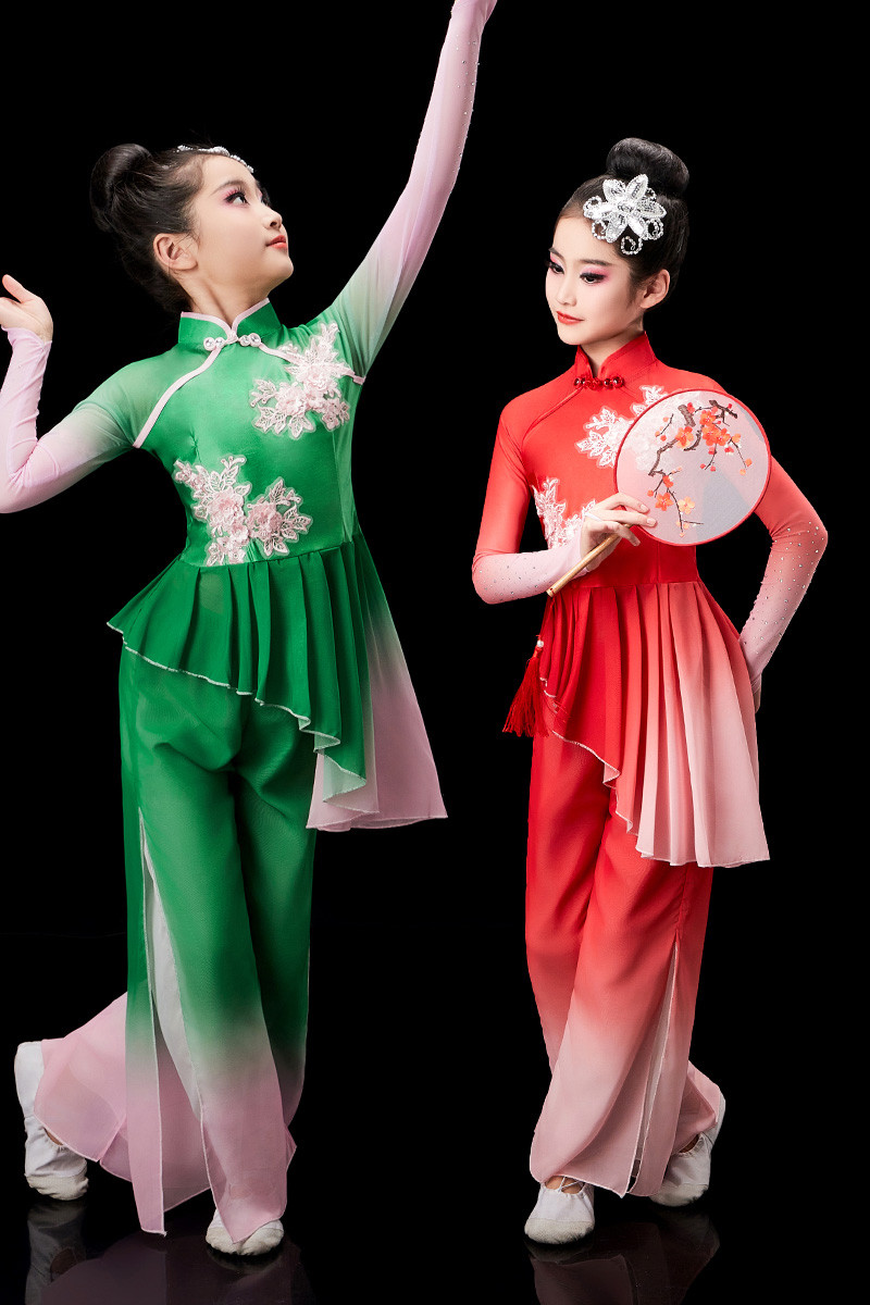 儿童古典舞演出服女童茉莉花秧歌舞新款少儿民族扇子伞舞蹈服飘逸