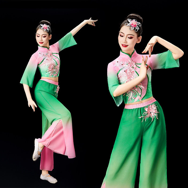 胶州秧歌服演出服女飘逸广场舞套装出水莲荷花民间茉莉花舞蹈服装