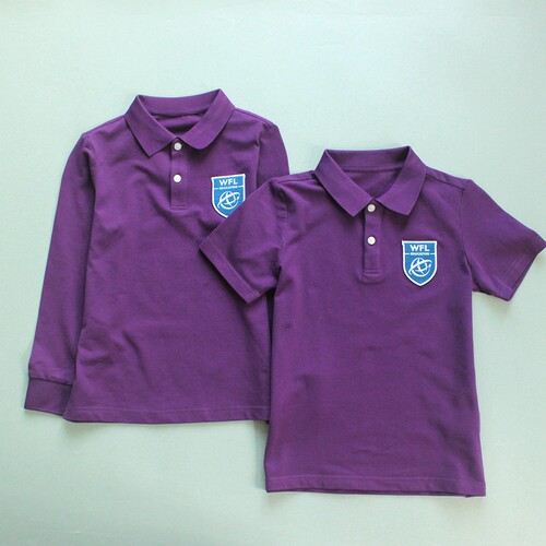 哈芙WFL世外教育男女童长短袖深紫翻领中小学生POLO衫款校服上装