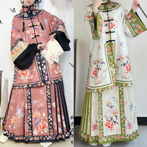 清汉女对襟红色氅衣宫廷风格格服装晋商少奶奶清代女汉服新娘拜年