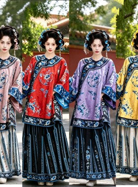 芸纱古典舞新中式宽松宫廷格格服马面裙套装戏文说演出舞蹈服拍照