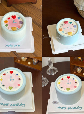 网红ins风爱心闹钟蛋糕装饰 彩色爱心五角星模具女生生日甜品摆件