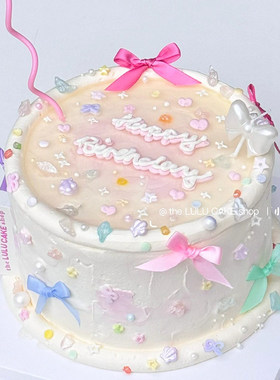 网红芭蕾风丝带蝴蝶结蛋糕装饰珠光白色蝴蝶蜡烛生日装扮插件配件