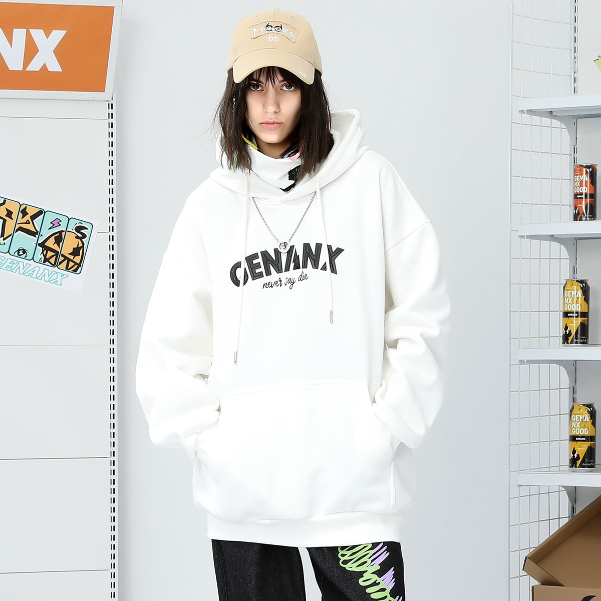 GENANX闪电潮牌秋假两件高领时尚宽松连帽卫衣男女秋冬张泽禹同款