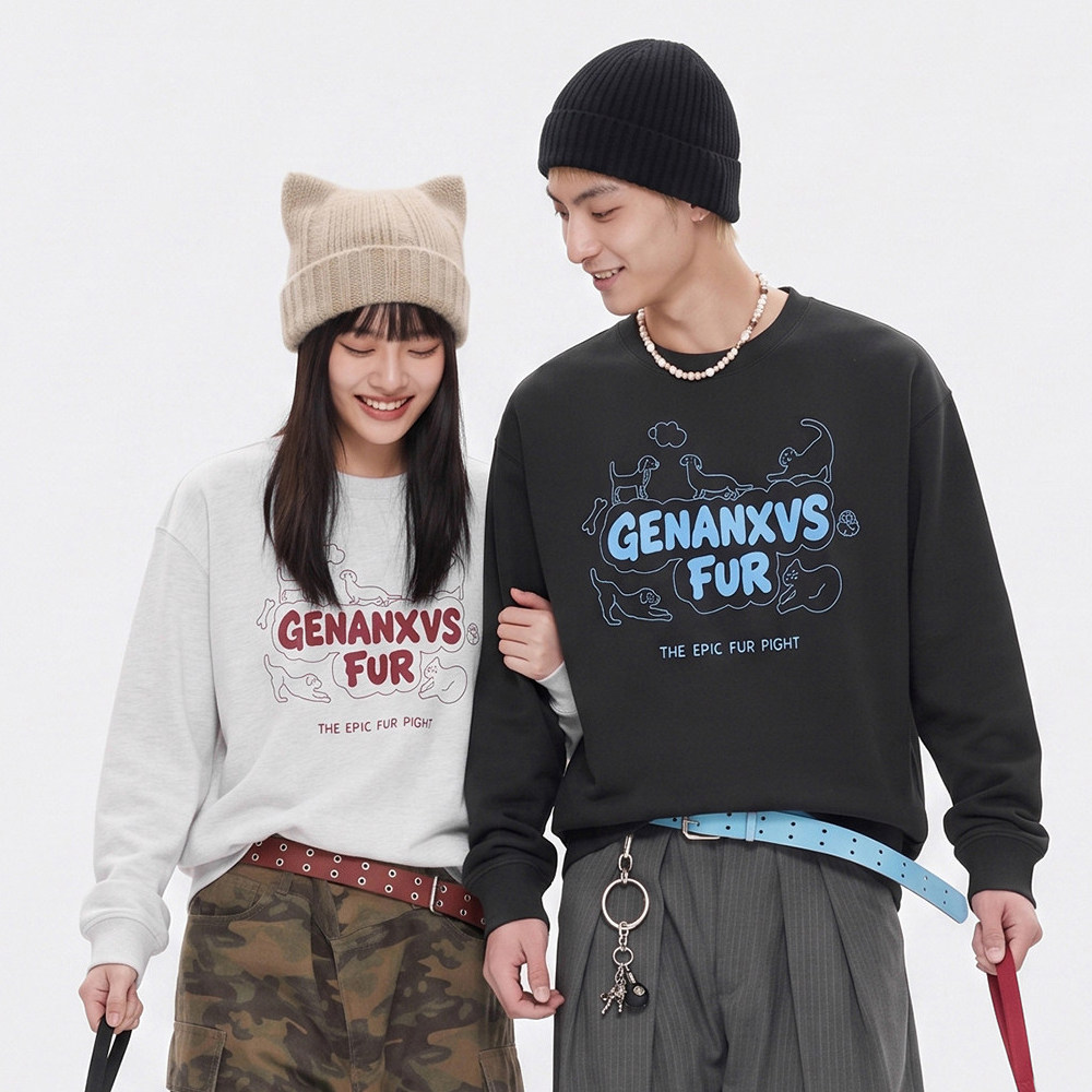 GENANX闪电潮牌圆领卫衣情侣款2026秋新款圆领宽松早秋上衣男女