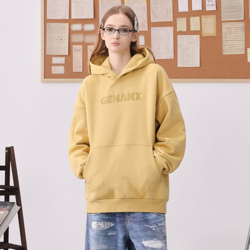 GENANX闪电潮牌秋冬新款时尚加绒上衣保暖简约百搭宽松连帽卫衣女