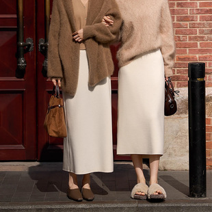 加绒加厚羊驼绒+醋酸显瘦通勤百搭后开衩半身裙女中长款秋冬季