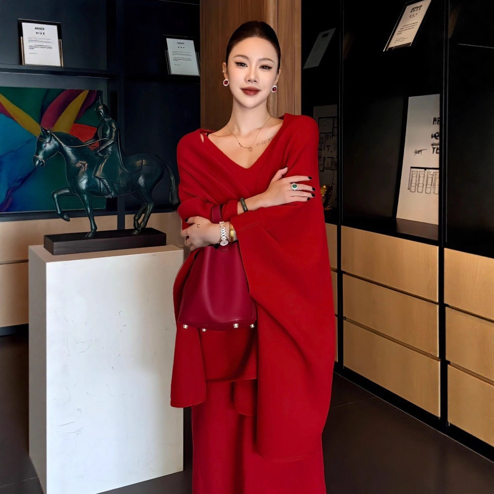 披肩外搭绝美平时可穿出阁宴订婚小礼服敬酒服新娘红色开衫外套女