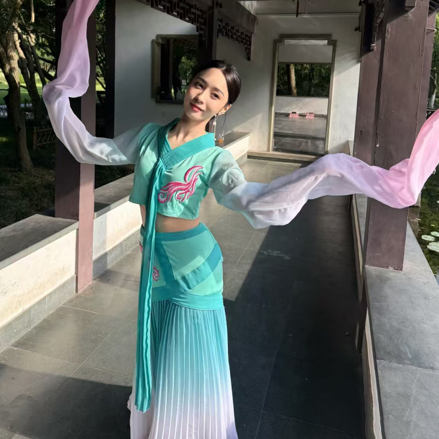 古典舞水袖演出服女采薇舞飘逸汉服舞蹈服少儿独舞水袖舞采薇