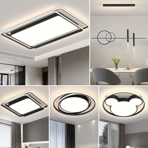 客厅灯led吸顶灯黑白灰铁艺房间灯简约现代大气2023年新款卧室灯