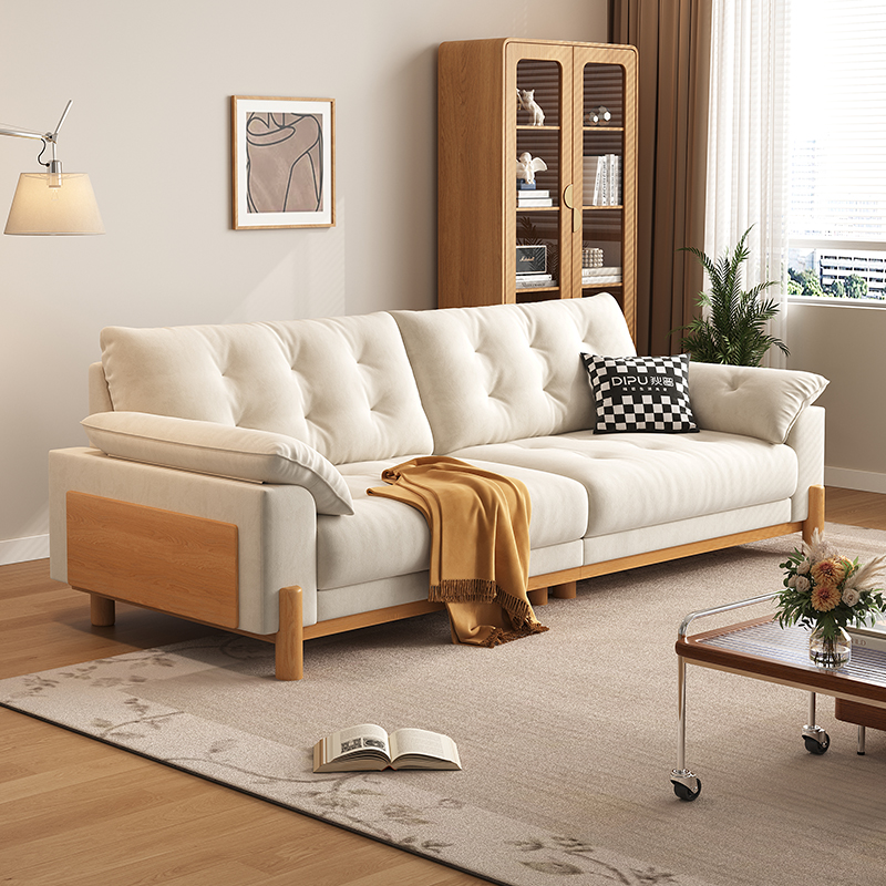 狄普北欧原木风沙发直排小户型可拆洗布艺沙发客厅实木猫爪布沙发