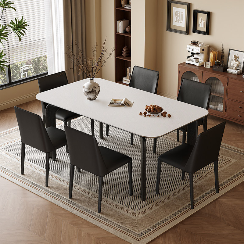 狄普轻奢极简岩板餐桌椅组合现代家用小户型方形新款简约意式饭桌