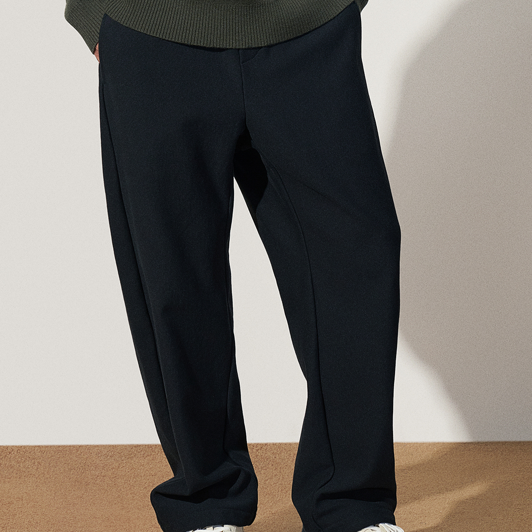 TRENDIANO2025秋冬新款重磅全棉宽松针织男款弯刀裤 1SM3061310