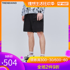 TRENDIANO潮牌2019新款裤子春夏男装机能拼装直筒纯棉休闲短裤男