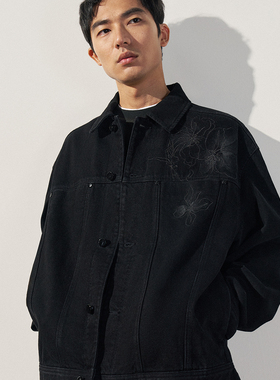 TRENDIANO2025秋冬新款全棉水洗黑百搭男款牛仔外套 1ST3090190