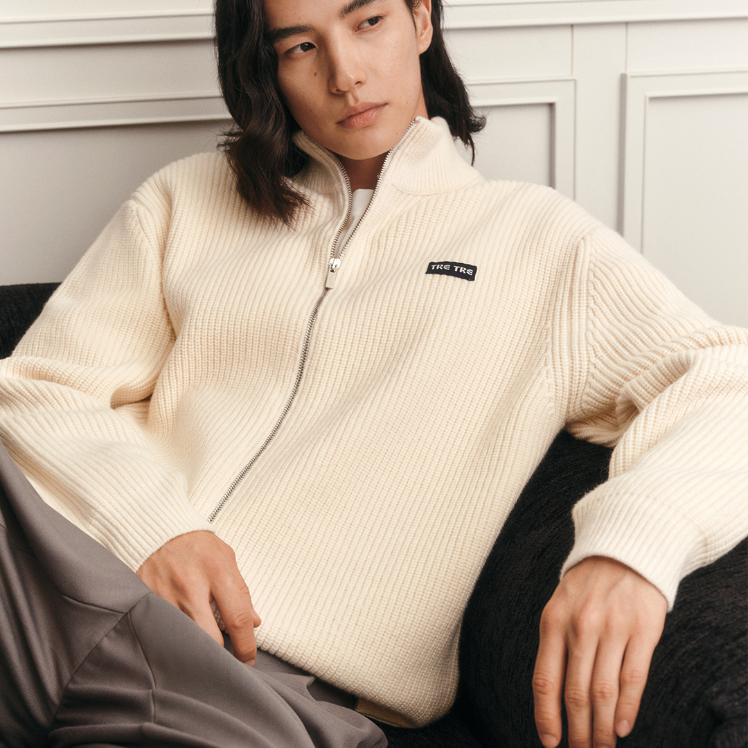 TRENDIANO2025秋冬新款全羊毛立领拉链男款毛织外套 1SC4032000