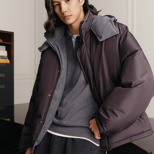 TRENDIANO2025冬季新款白鸭绒连帽口袋男款羽绒服外套 1SC4330570