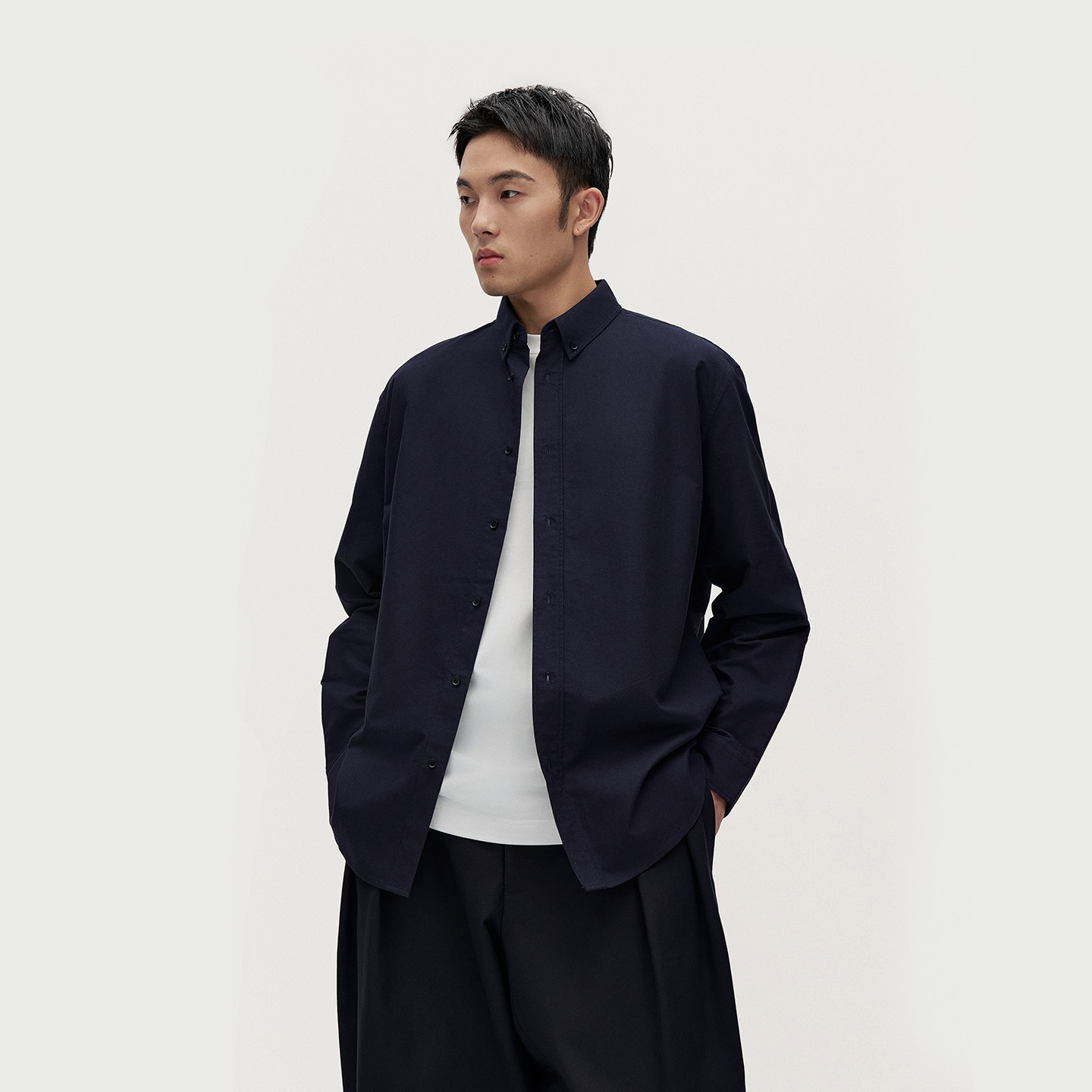 TRENDIANO新款纯棉高级感男士长袖衬衫春季休闲薄款外套上衣