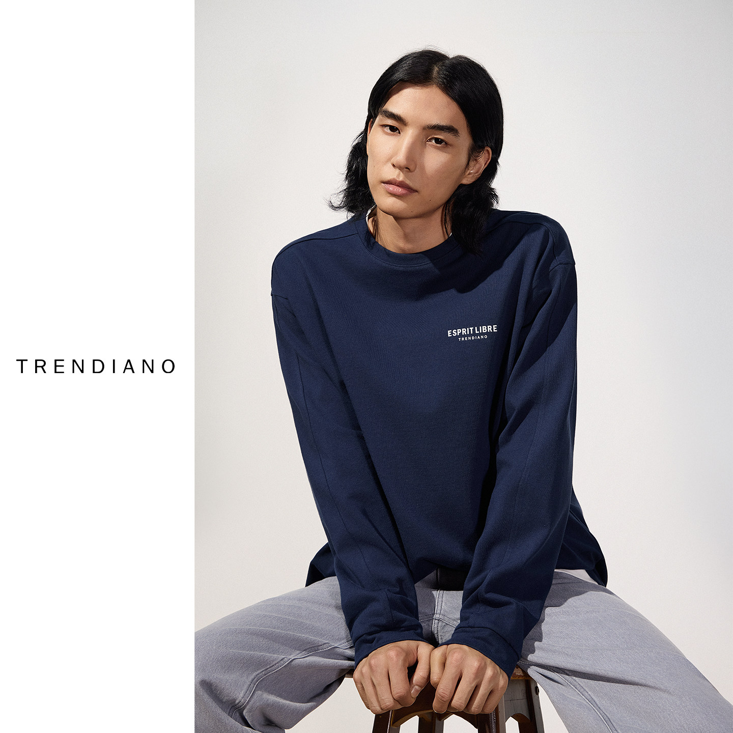 TRENDIANO2026春季新款全棉重磅百搭男款长袖圆领T恤 1SE4021290,男装,T恤,淘宝优惠券,粉丝福利购,淘宝优惠卷